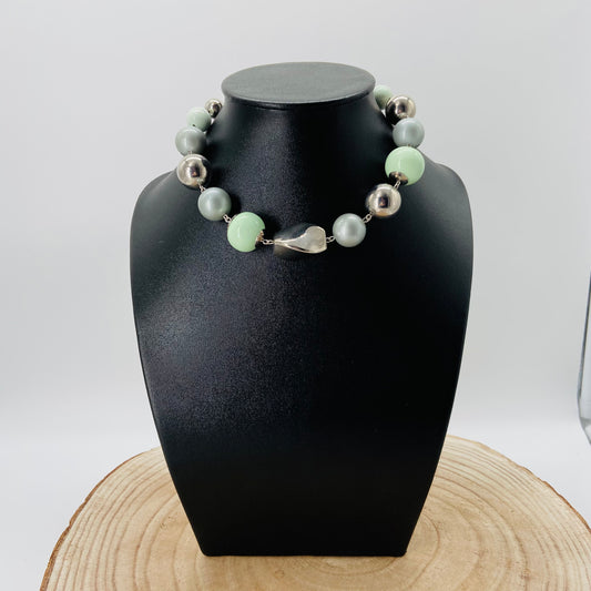 COLLIER perles gris et vert d'eau - Francine BRAMLI