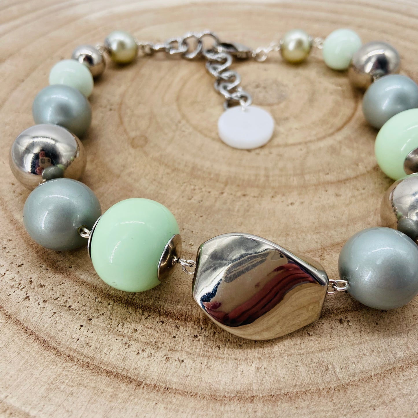 COLLIER perles gris et vert d'eau - Francine BRAMLI