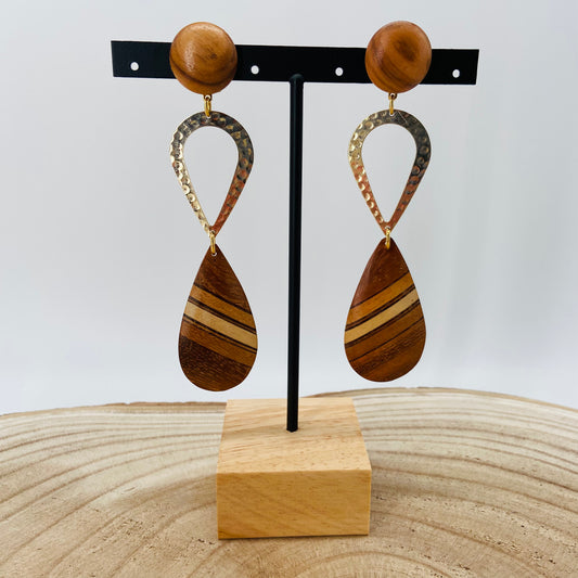 BOUCLES D'OREILLES Bois marron et métal - Francine BRAMLI