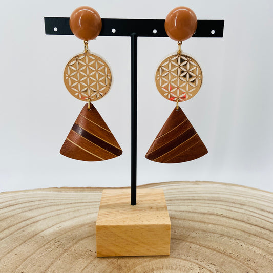 BOUCLES D'OREILLES Bois marron et métal - Francine BRAMLI