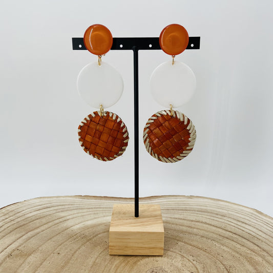 BOUCLES D'OREILLES Raphia Blanches et Oranges - Francine BRAMLI