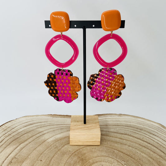 BOUCLES D'OREILLES Raphia Orange et Rose - Francine BRAMLI