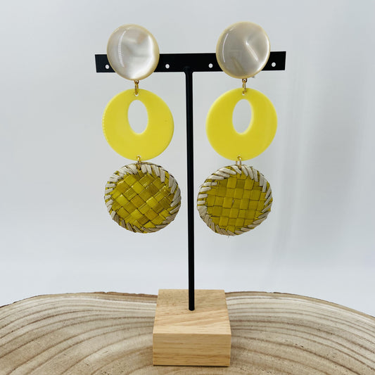 BOUCLES D'OREILLES Raphia Jaunes nacrées - Francine BRAMLI