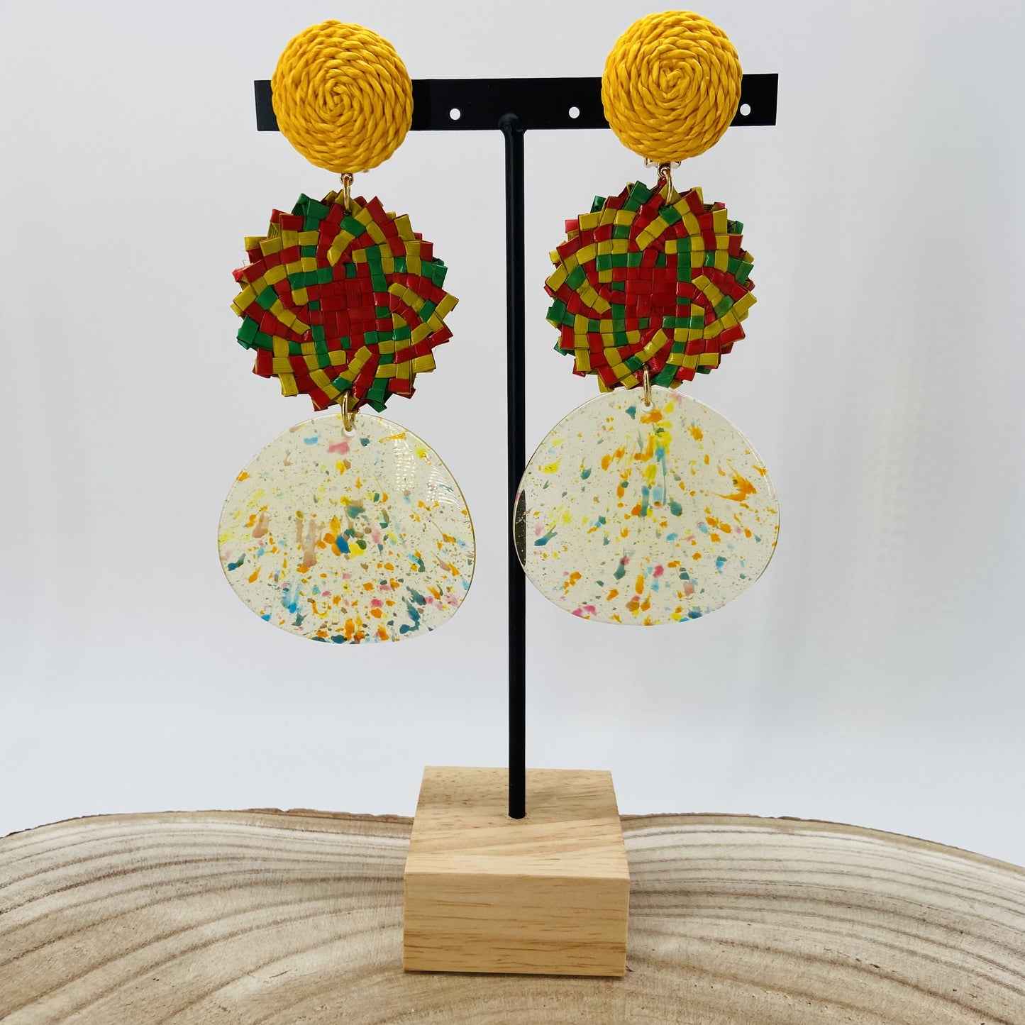 BOUCLES D'OREILLES Raphia tressé Jaune - Francine BRAMLI