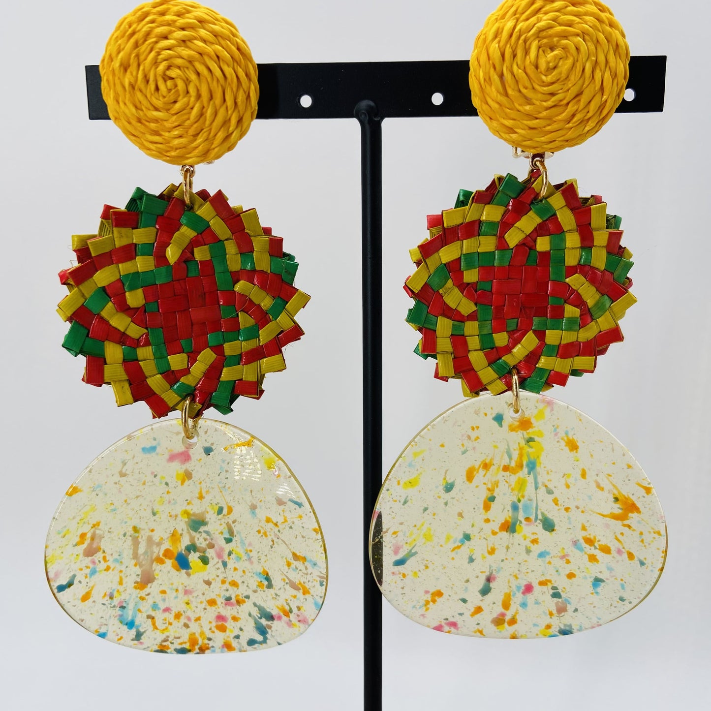 BOUCLES D'OREILLES Raphia tressé Jaune - Francine BRAMLI