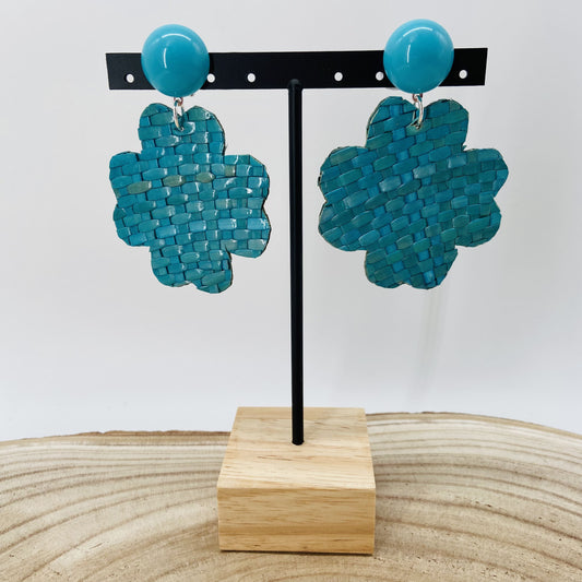 BOUCLES D'OREILLES Raphia tressé Turquoises - Francine BRAMLI