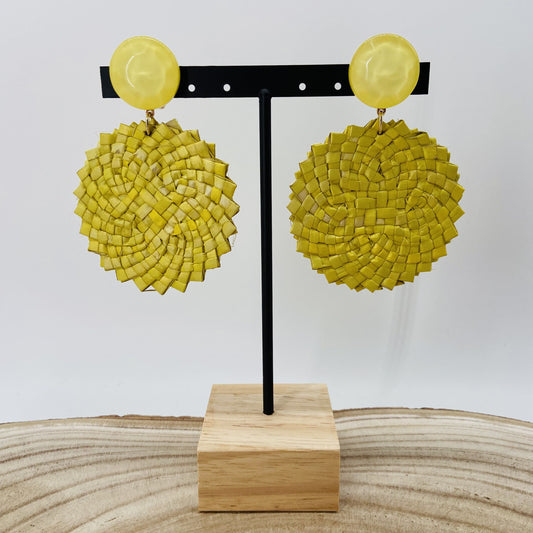 BOUCLES D'OREILLES Jaune en Raphia tressé  - Francine BRAMLI