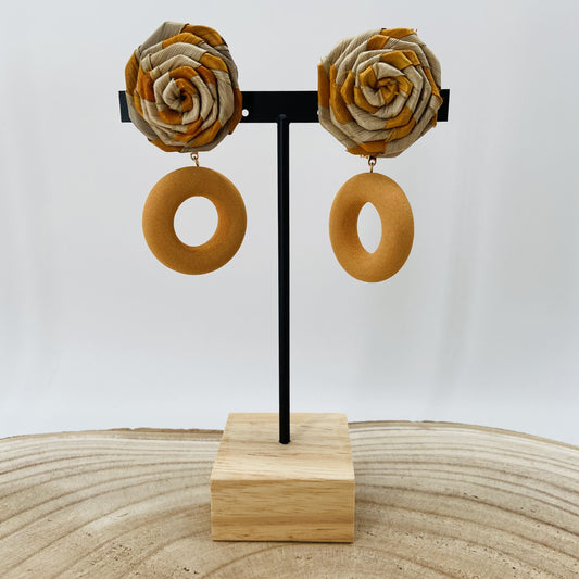 BOUCLES D'OREILLES Fleurs caramel en Raphia tressé  - Francine BRAMLI