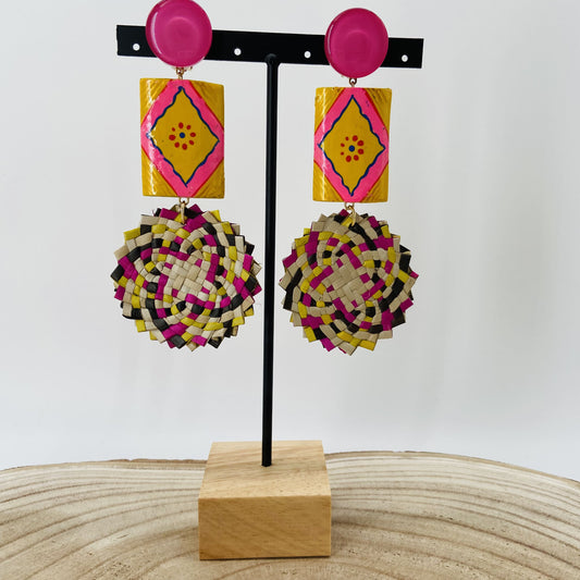 BOUCLES D'OREILLES dessins Raphia tressé - Francine BRAMLI