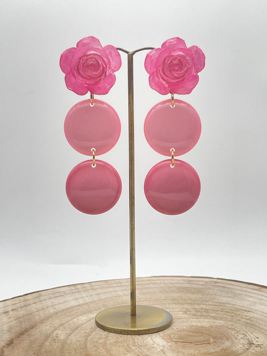 Boucle d'oreille Camélia rose; Francine BRAMLI