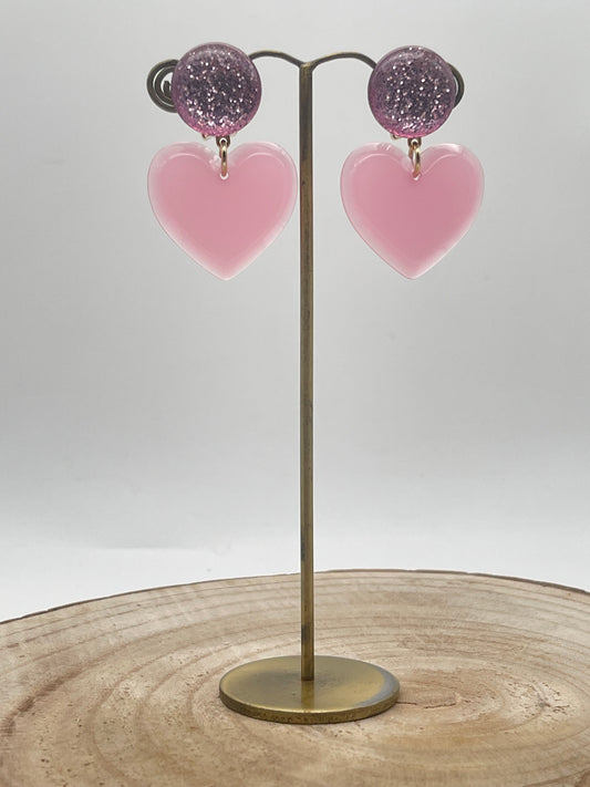 Boucle d'oreille petit coeur rose; Francine BRAMLI