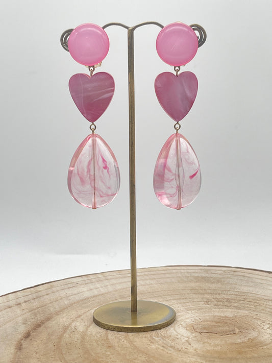 Boucle d'oreille rose coeur; Francine BRAMLI