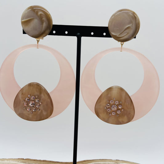 Boucles d'oreilles créoles roses et strass - Francine BRAMLI