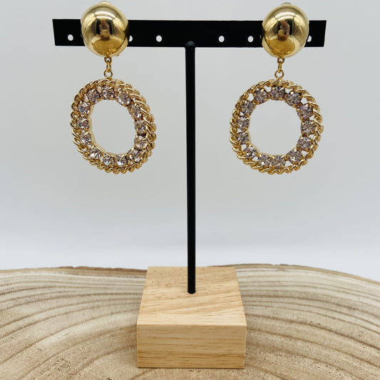 Boucles d'oreilles dorées et strass - Francine BRAMLI