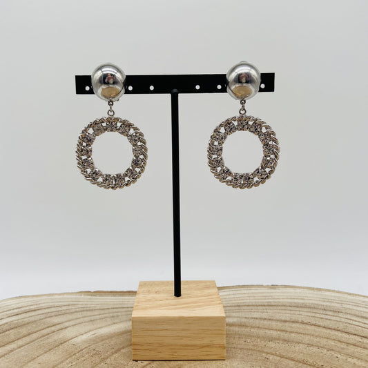 Boucles d'oreilles argentées et strass - Francine BRAMLI