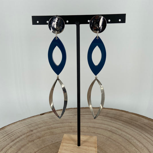 Boucles d'oreilles bleues et argent - Francine BRAMLI