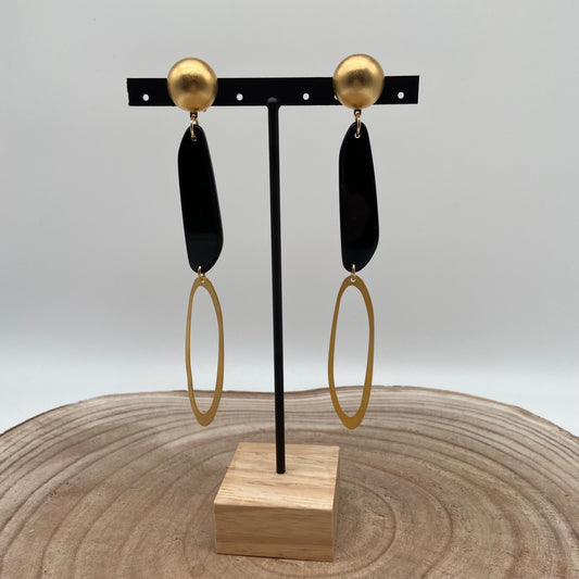 Boucles d'oreilles longues noires et dorées - Francine BRAMLI