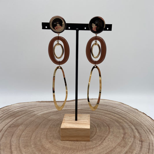 Boucles d'oreilles longues marrons et dorées - Francine BRAMLI