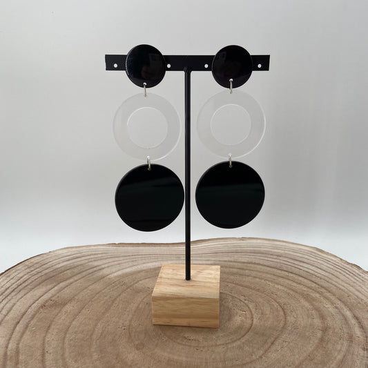 Boucles d'oreilles cercles noirs et transparents - Francine BRAMLI