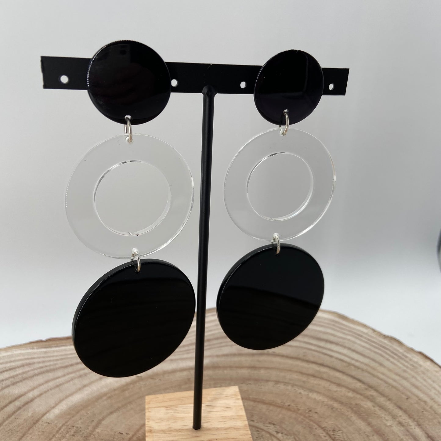 Boucles d'oreilles cercles noirs et transparents - Francine BRAMLI