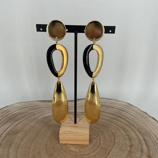 Boucles d'oreilles dorée et noires grandes gouttes - Francine BRAMLI