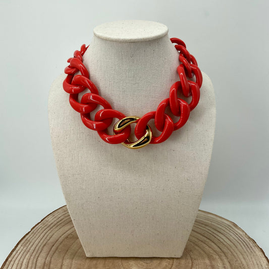 COLLIER GROS MAILLONS Corail et Doré - Francine BRAMLI