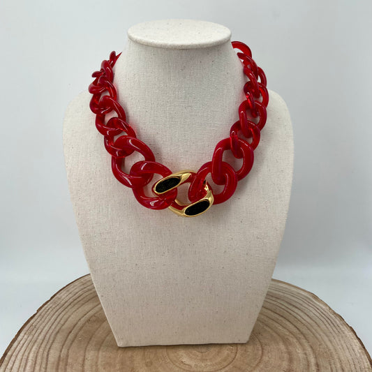 COLLIER GROS MAILLONS Rouge transparent et Doré - Francine BRAMLI