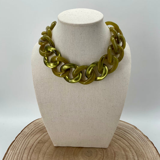 COLLIER GROS MAILLONS Vert Olive - Francine BRAMLI