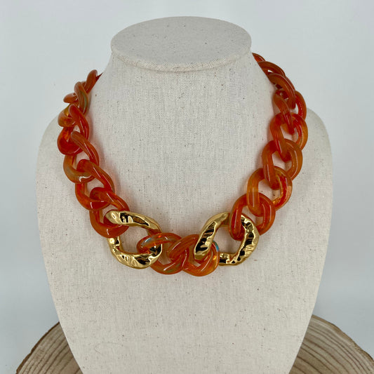 COLLIER MAILLONS Orange et Doré - Francine BRAMLI