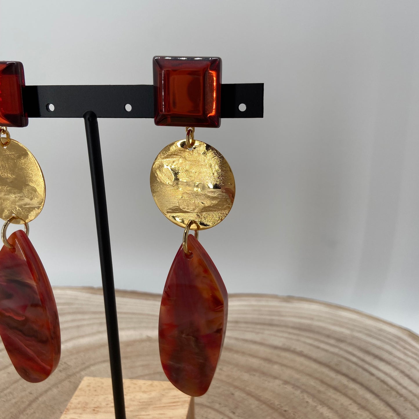 BOUCLES D'OREILLES caramel et doré - Francine BRAMLI