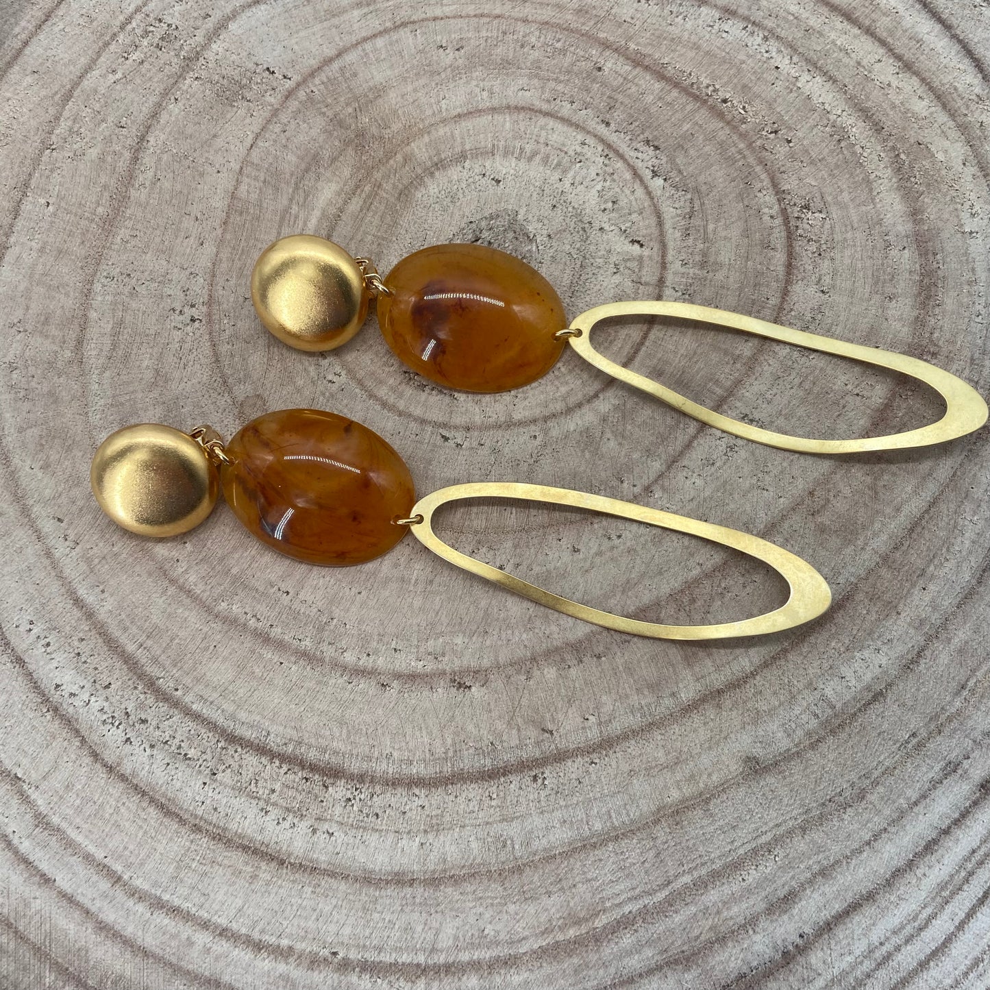 BOUCLES D'OREILLES dorée et cercle ambre - Francine BRAMLI