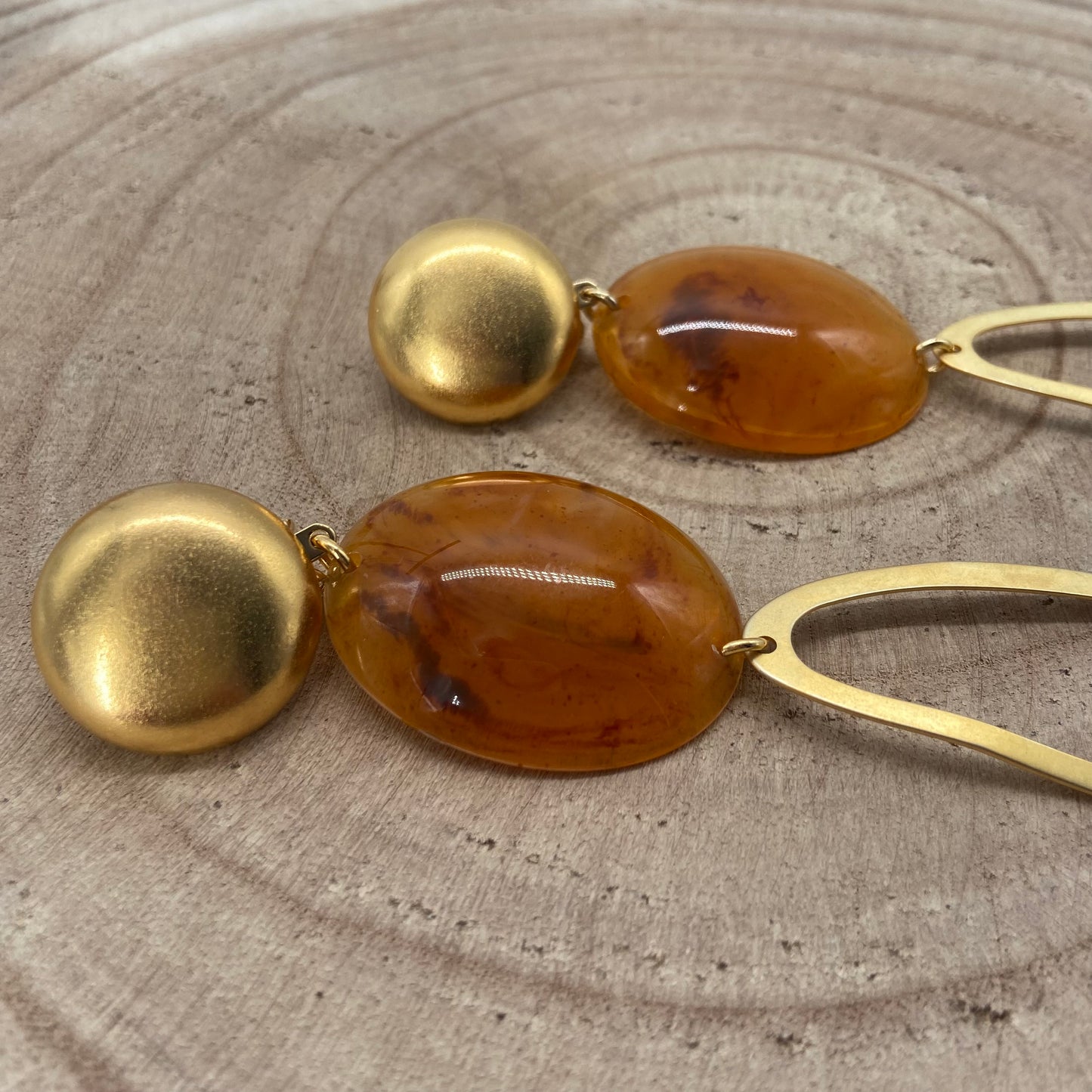 BOUCLES D'OREILLES dorée et cercle ambre - Francine BRAMLI