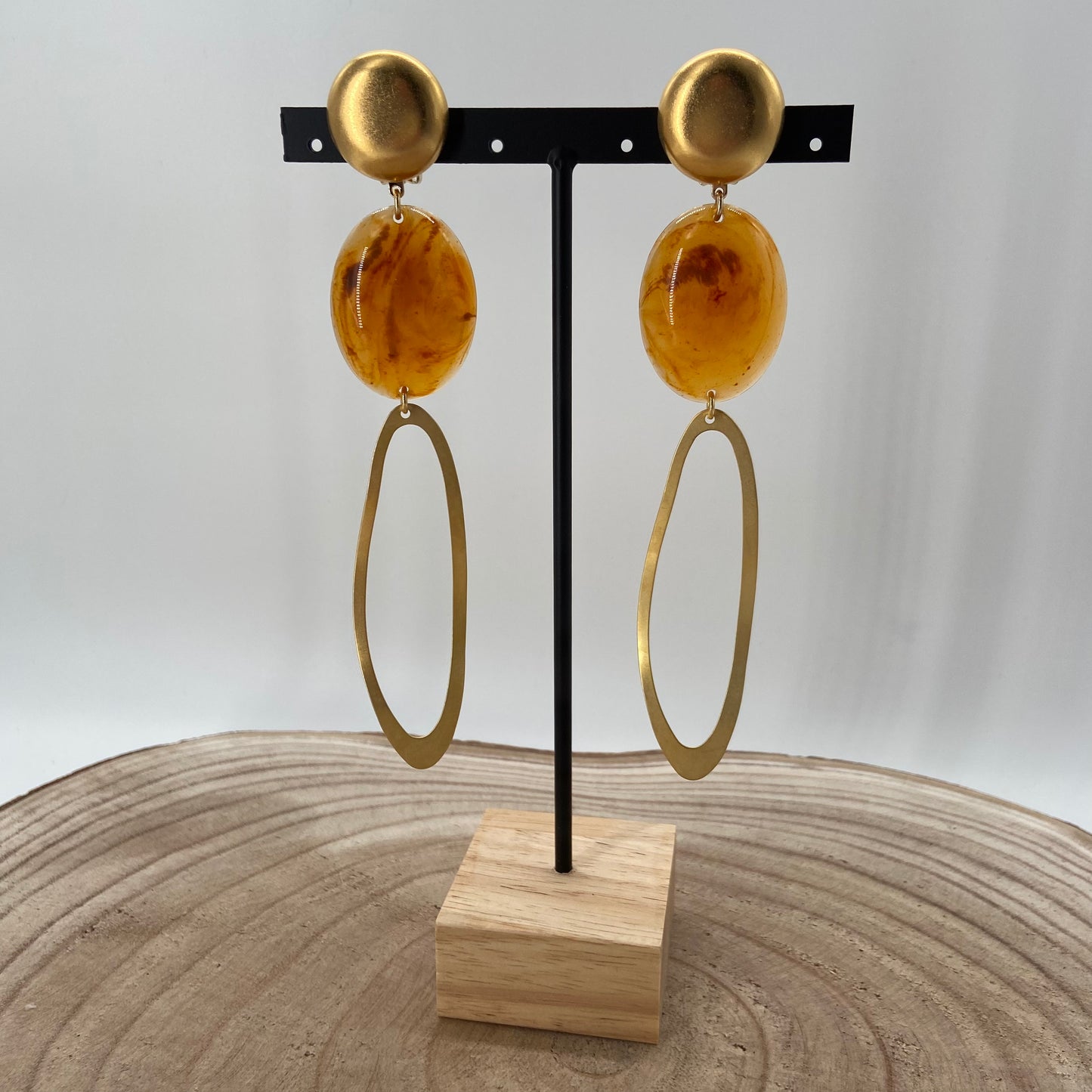 BOUCLES D'OREILLES dorée et cercle ambre - Francine BRAMLI