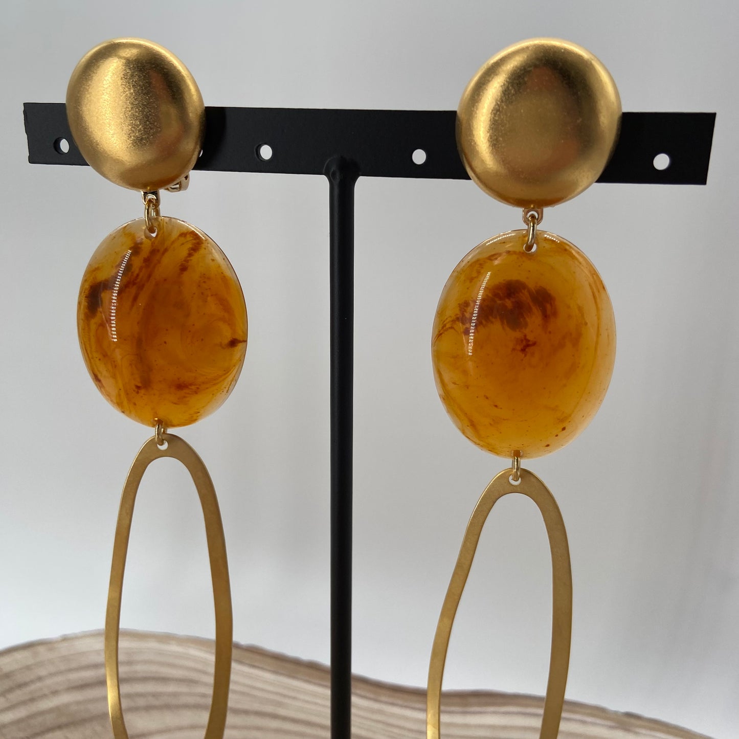 BOUCLES D'OREILLES dorée et cercle ambre - Francine BRAMLI