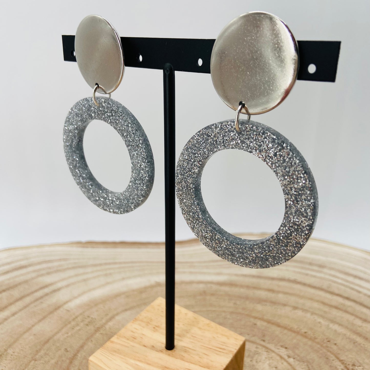 BOUCLES D'OREILLES grises pailletées- Francine BRAMLI