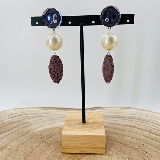 BOUCLES D'OREILLES perles et cabochon miroir - Francine BRAMLI