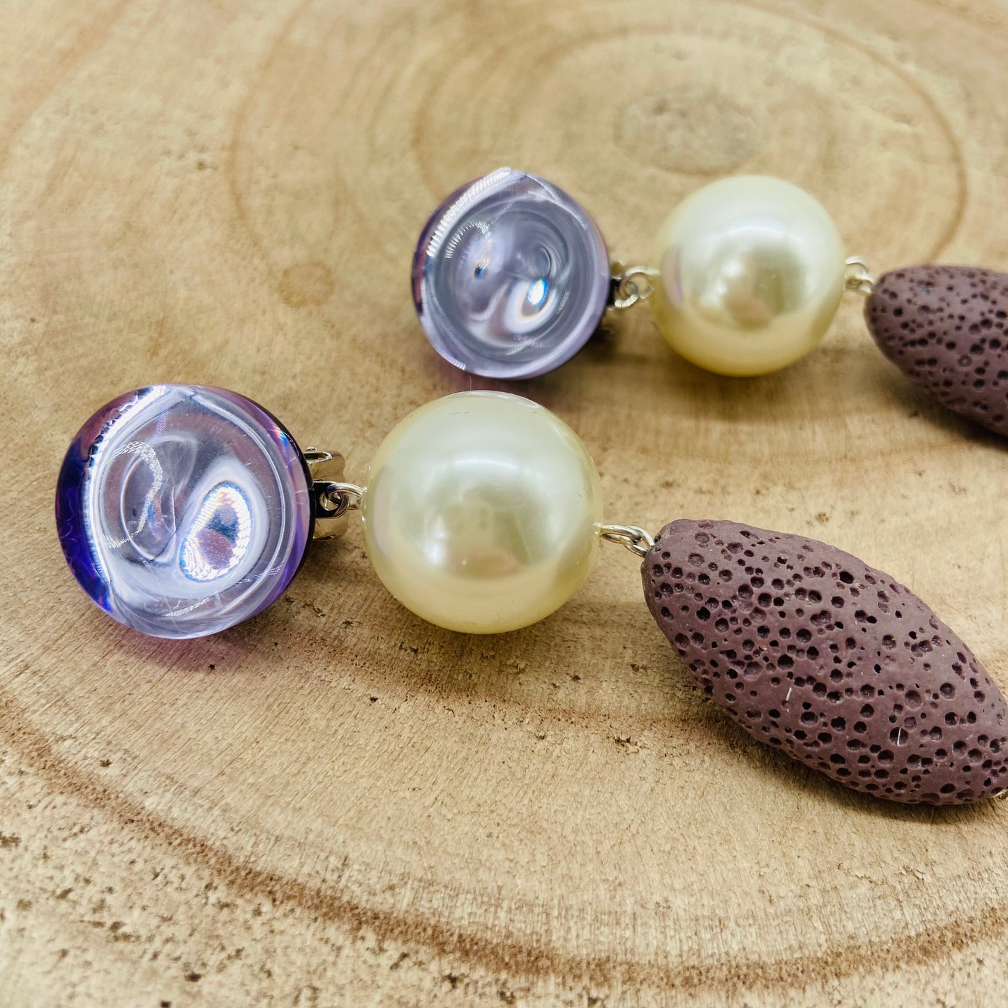 BOUCLES D'OREILLES perles et cabochon miroir - Francine BRAMLI