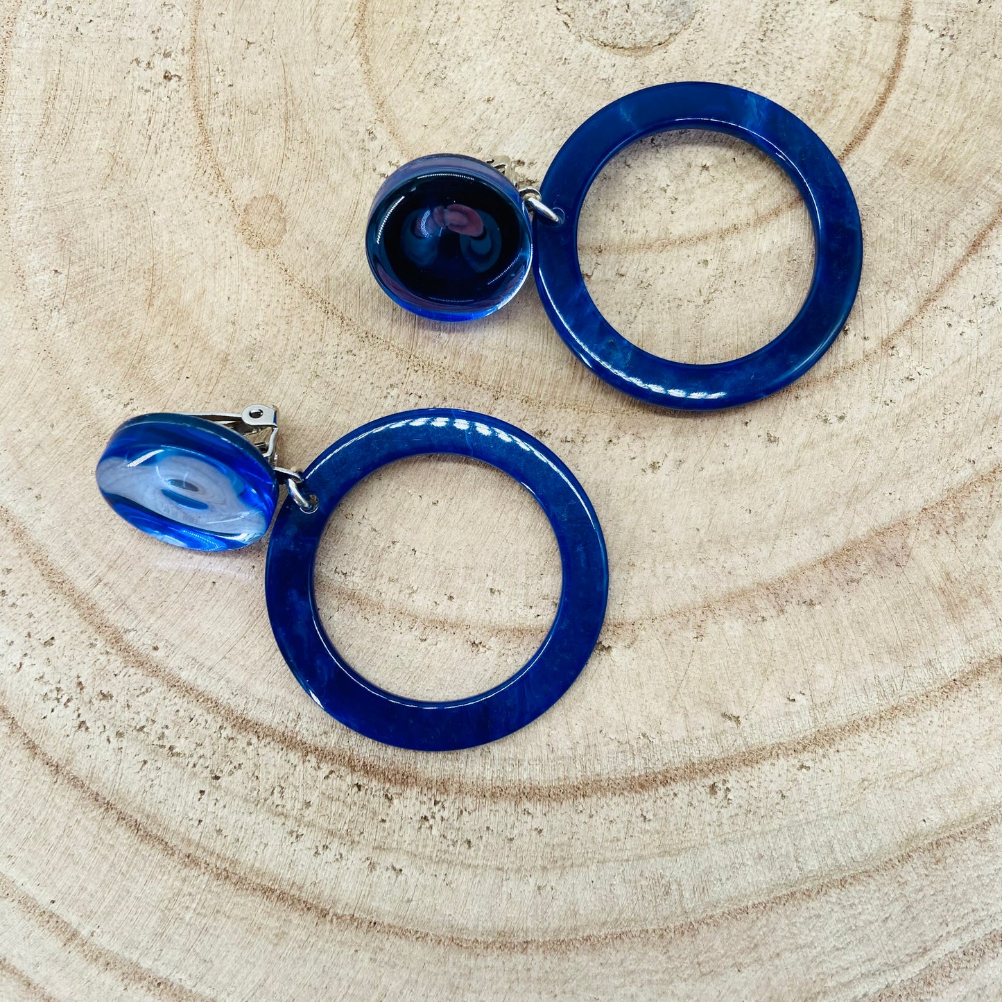 BOUCLES D'OREILLES bleues marbrées - Francine BRAMLI