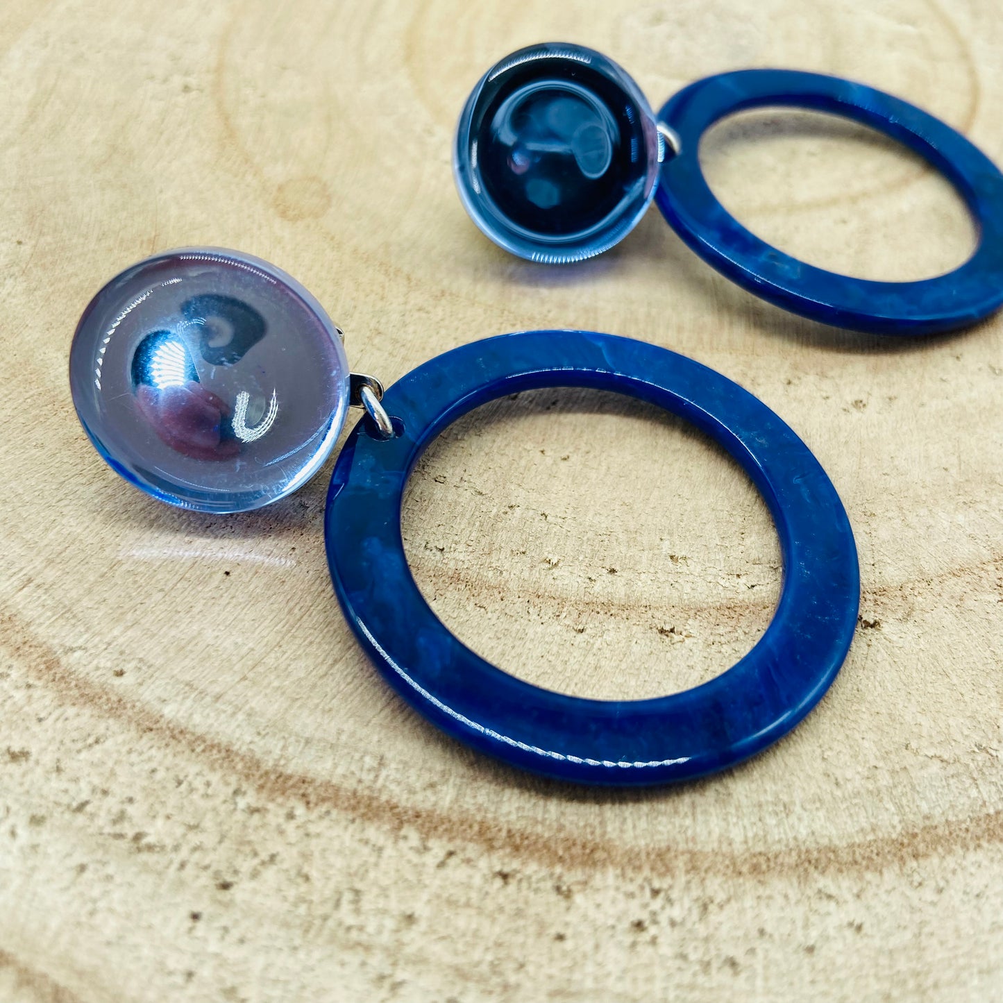 BOUCLES D'OREILLES bleues marbrées - Francine BRAMLI