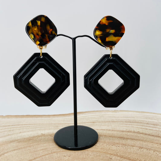 BOUCLES D'OREILLES noires carrées - Francine BRAMLI