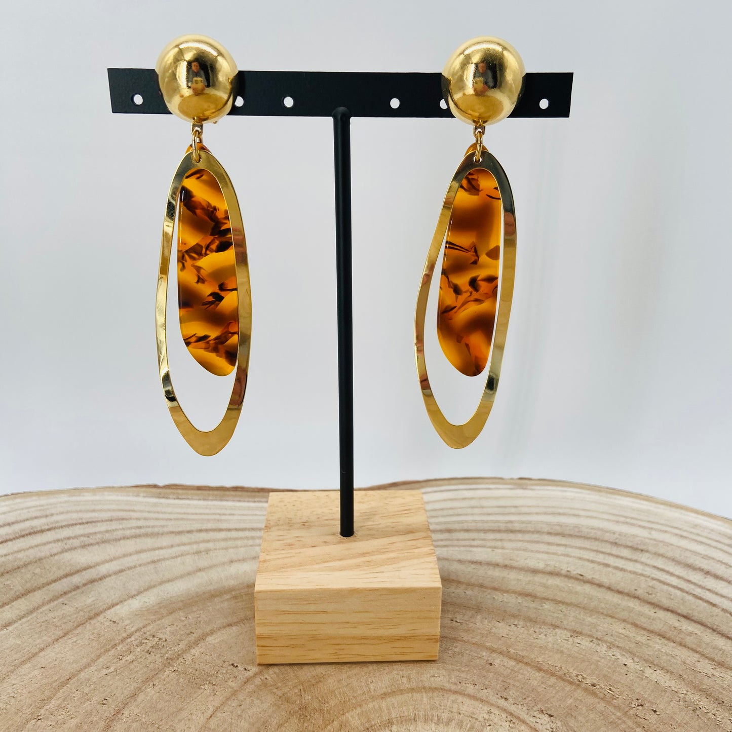 BOUCLES D'OREILLES dorées et ambre - Francine BRAMLI