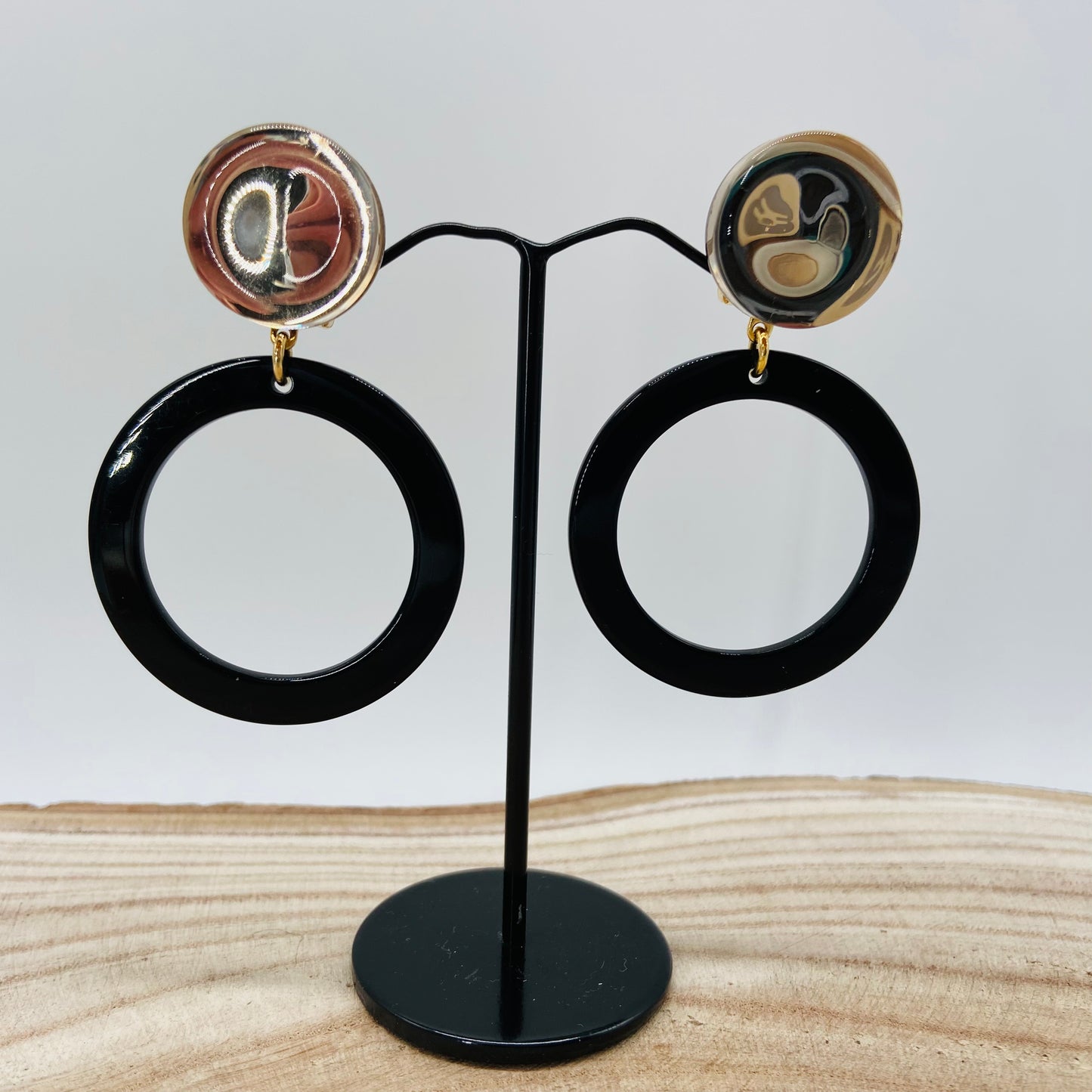 BOUCLES D'OREILLES marron clair et noires - Francine BRAMLI