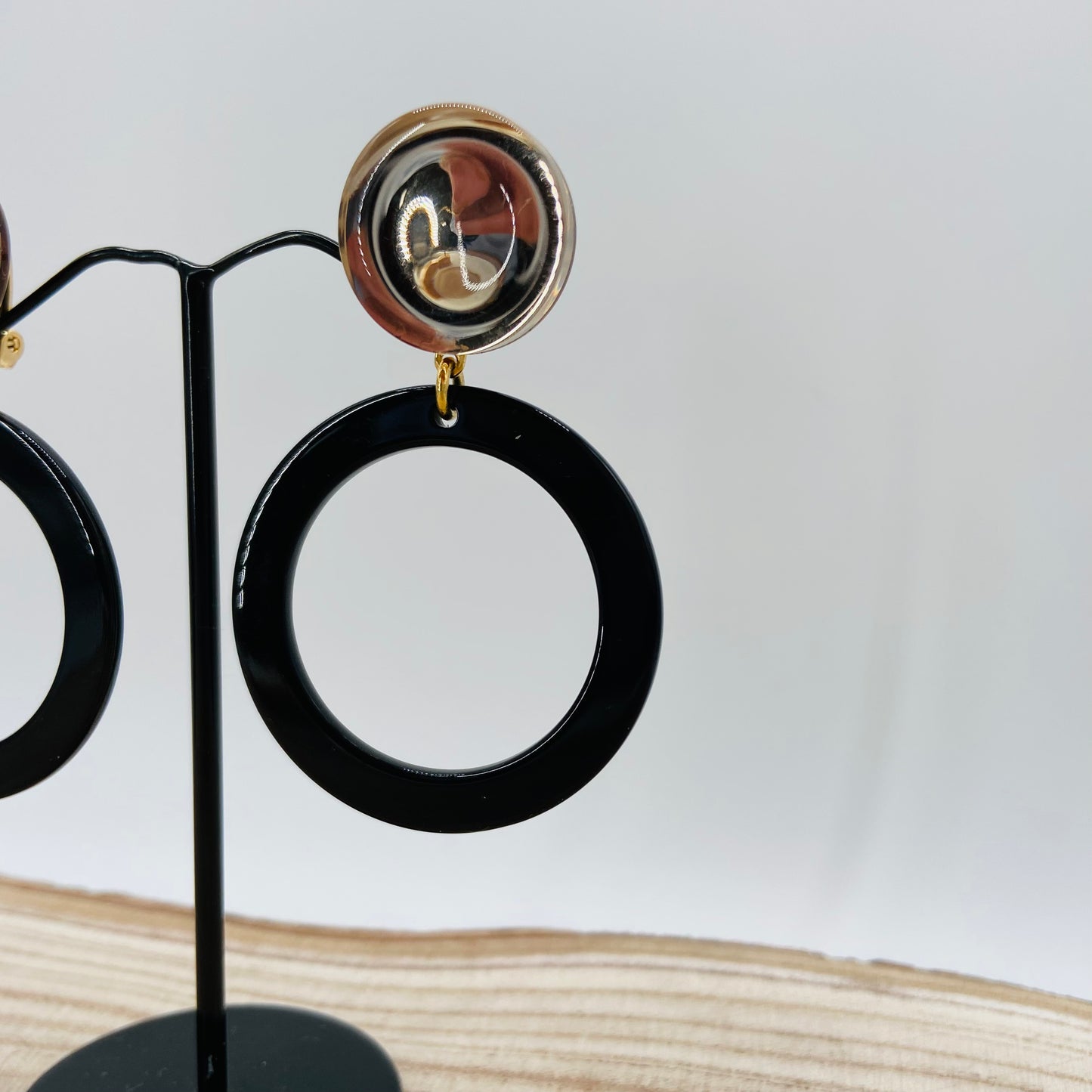 BOUCLES D'OREILLES marron clair et noires - Francine BRAMLI