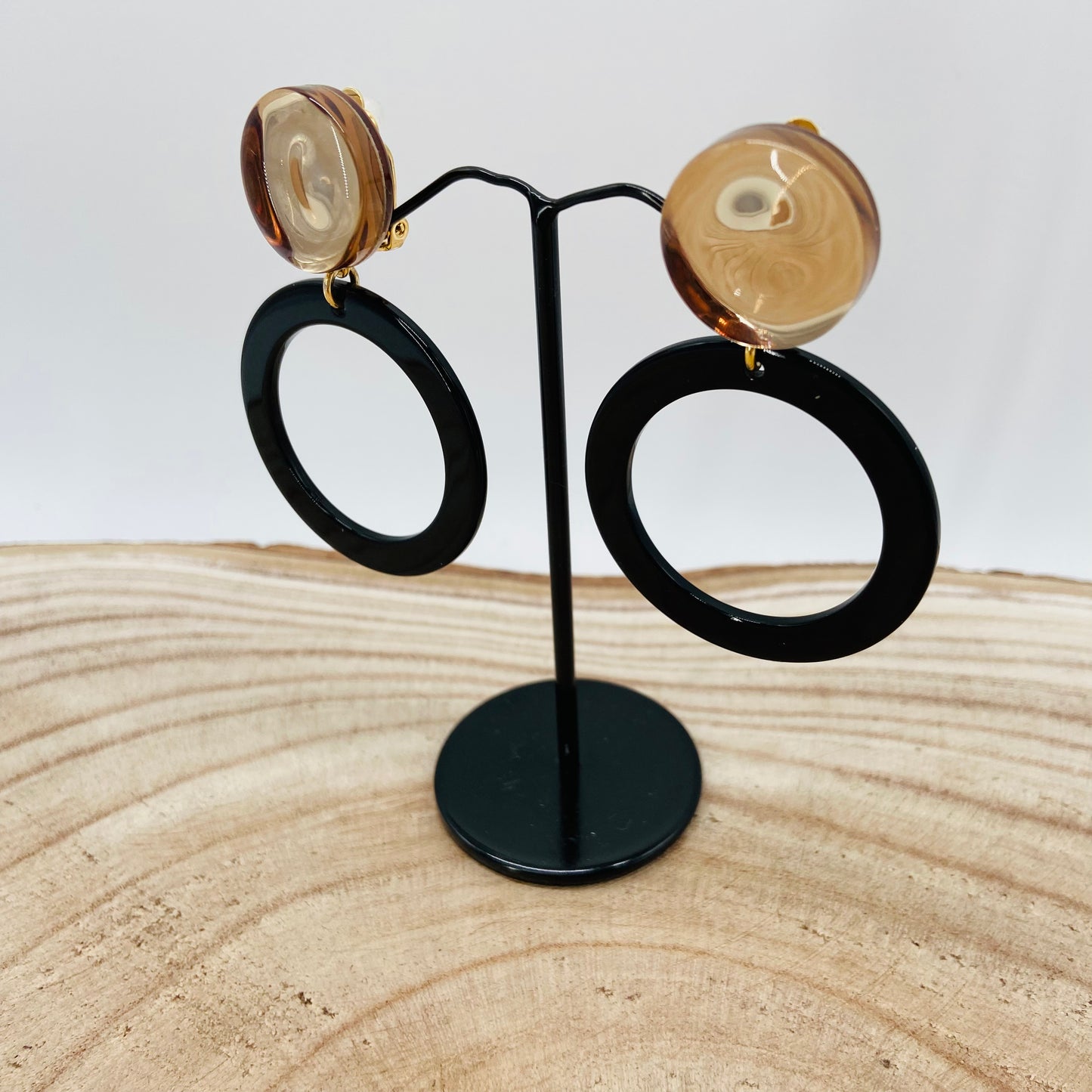 BOUCLES D'OREILLES marron clair et noires - Francine BRAMLI