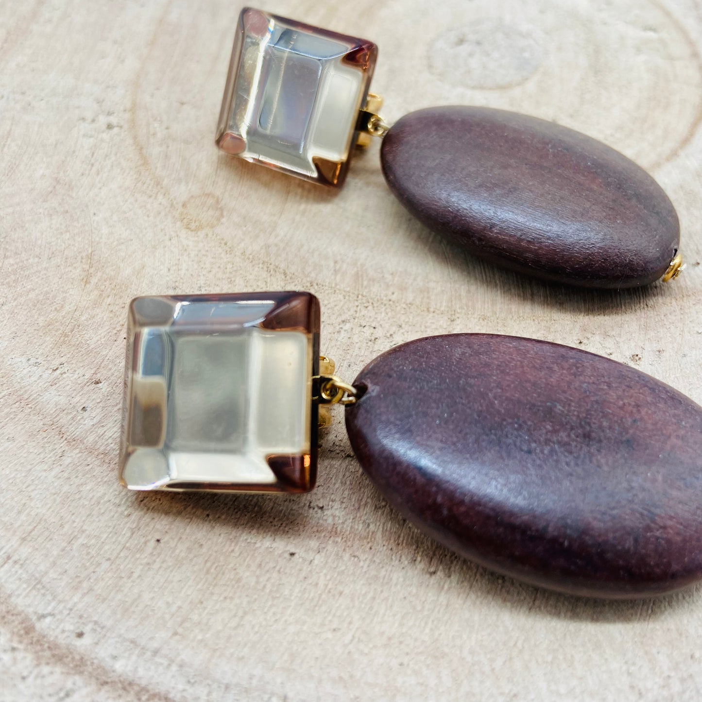 BOUCLES D'OREILLES imitation bois marrons - Francine BRAMLI