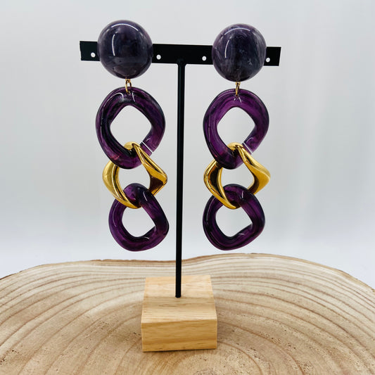 BOUCLES D'OREILLES maillons violets et dorés - Francine BRAMLI