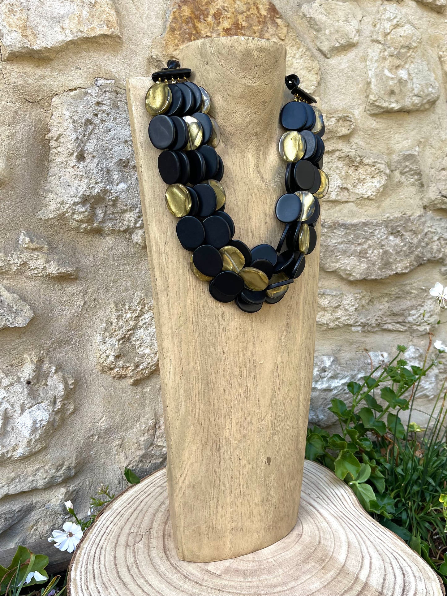 Collier VITAA NOIR/DORÉ - Dominique Denaive