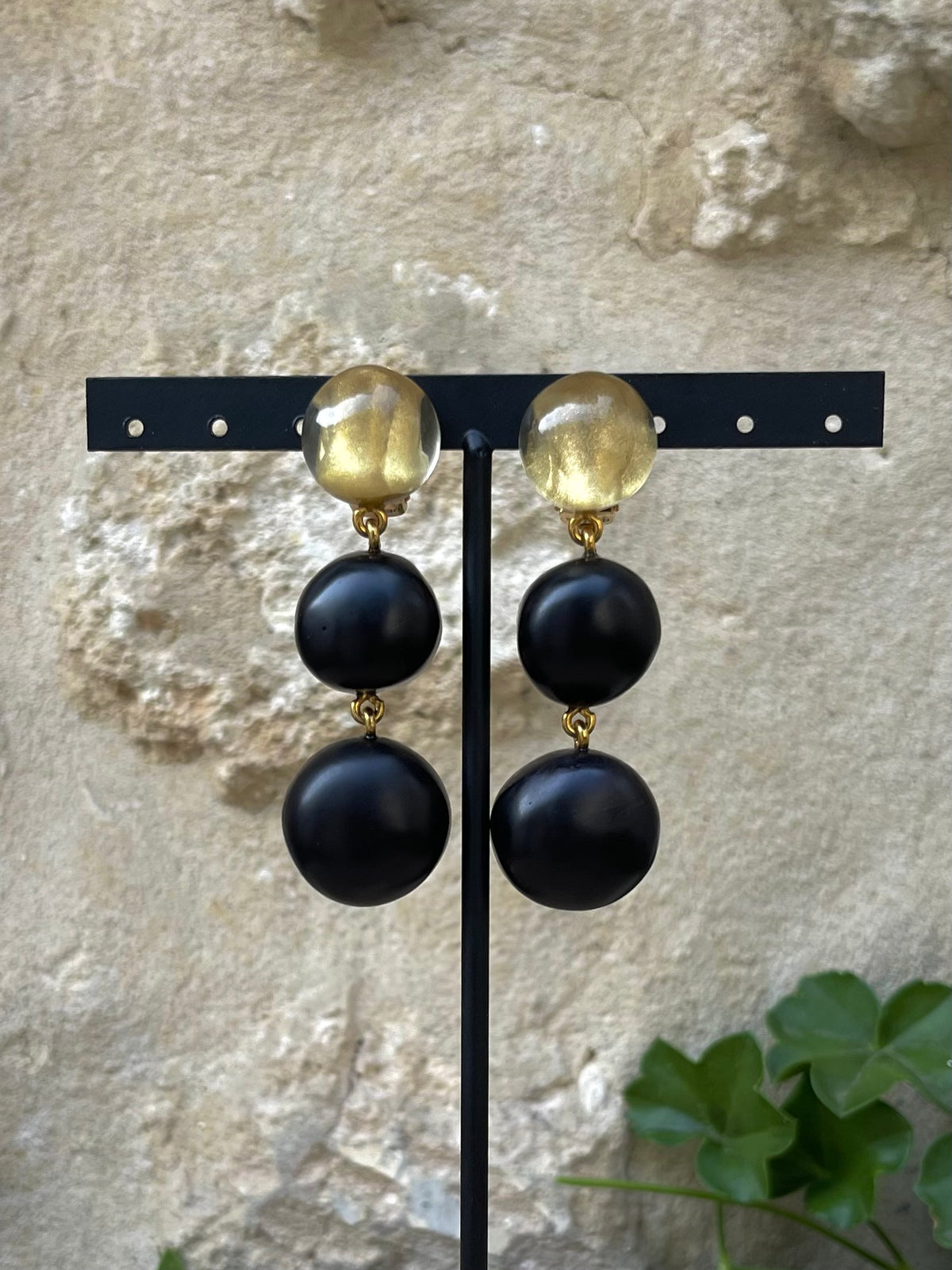 Boucles d'oreilles LIZZY NOIR/OR NACRE - Dominique Denaive
