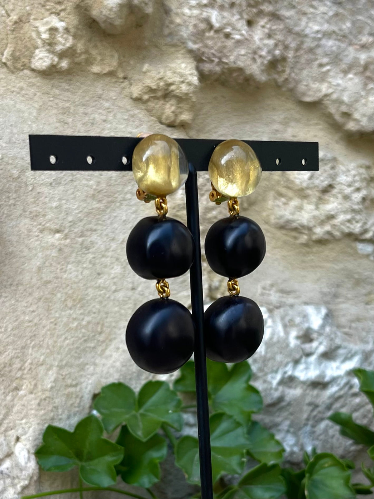 Boucles d'oreilles LIZZY NOIR/OR NACRE - Dominique Denaive