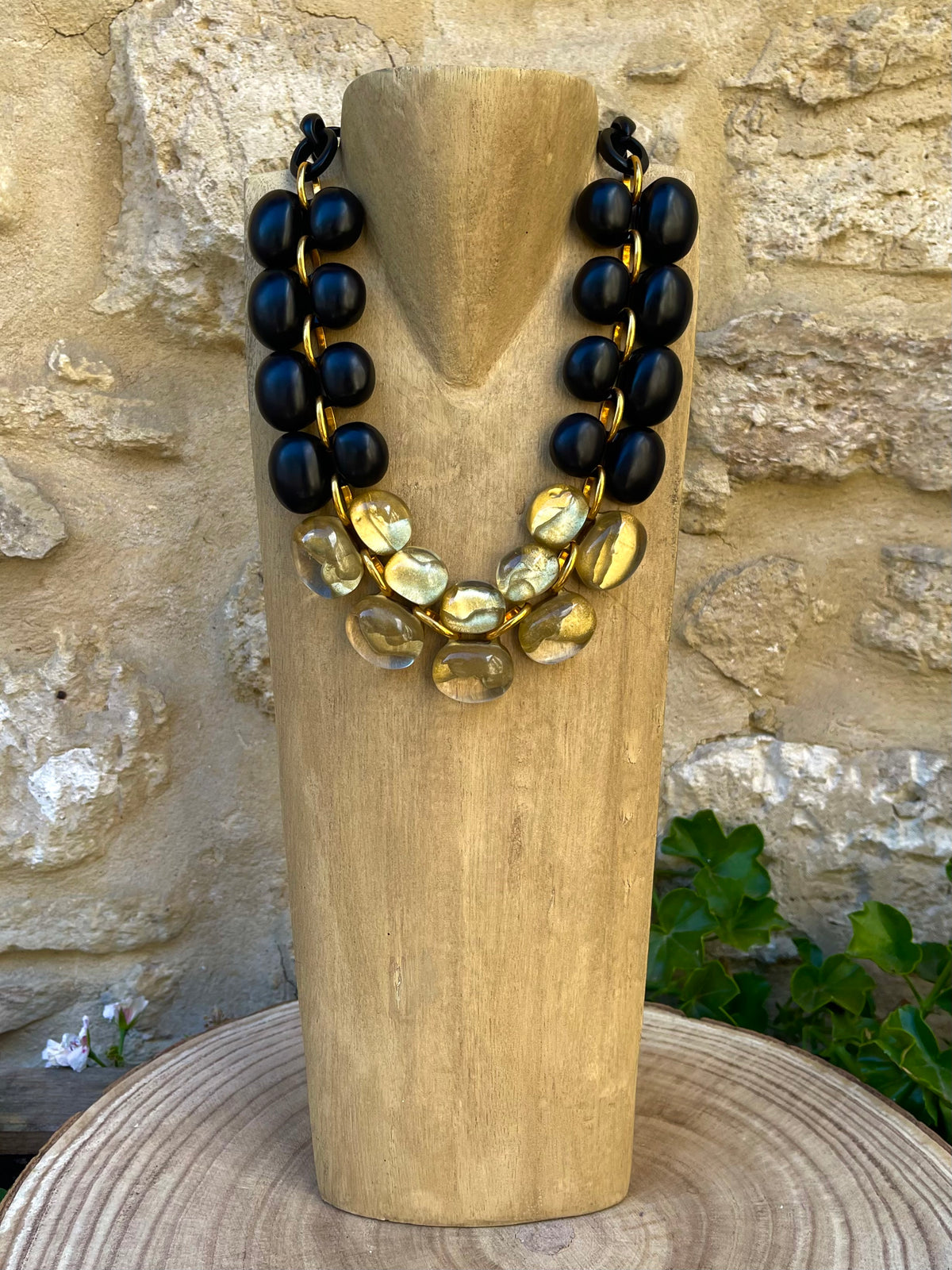 Collier ANDREA NOIR/DORÉ - Dominique Denaive